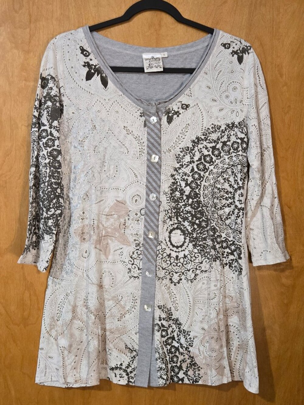 Parsley & Sage Tunic Top Mixed-Print Size Small Art-To-Wear Lagenlook Artisan
